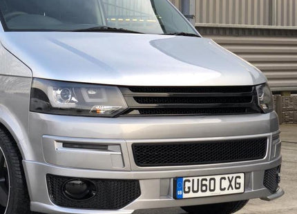 For VW T5.1 Transporter Honeycomb Sportline Front Spoiler Foglight Trims (Gloss Black)