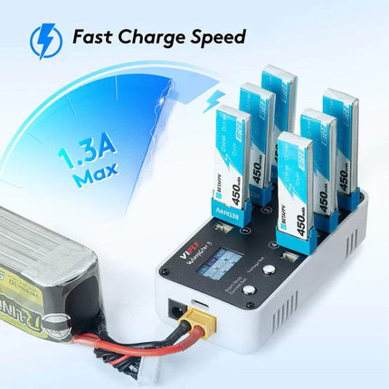 ViFly WhoopStor V3 6-Port 1S Battery Charger and Discharger - LiHV/LiPo
