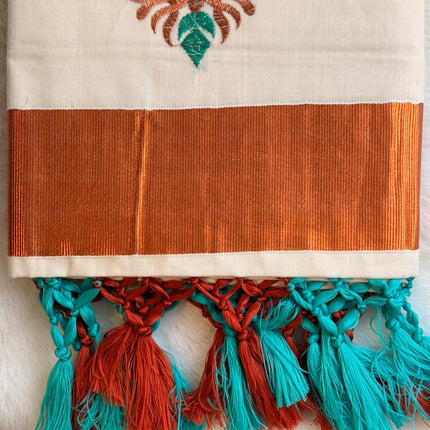 Heritage Vine Embroidered Kerala Saree