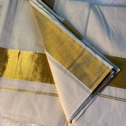 Classic Kerala Kasavu Saree with Broad Golden Zari Border