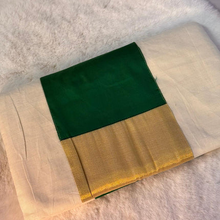 Classic Kerala Kasavu Saree with Emerald Green Blouse