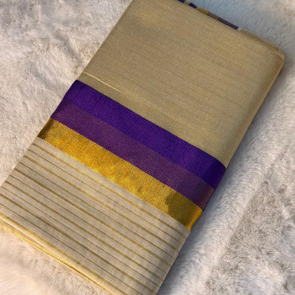 Classic Kerala Kasavu Saree with Royal Purple Border