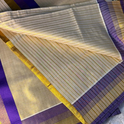 Classic Kerala Kasavu Saree with Royal Purple Border