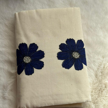 Elegant Kerala Floral Set Mundu with Matching Blouse Piece – Royal Blue Design