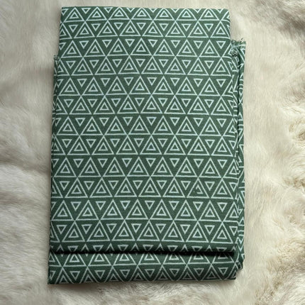 Modern Kerala Cotton Set Mundu with Matching Blouse Piece – Green Geometric Pattern