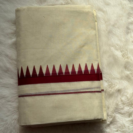 Kerala Temple Border Set Mundu with Matching Blouse Piece – Red