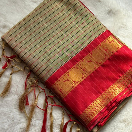 Classic Beige & Crimson Red Traditional Saree ❤️✨