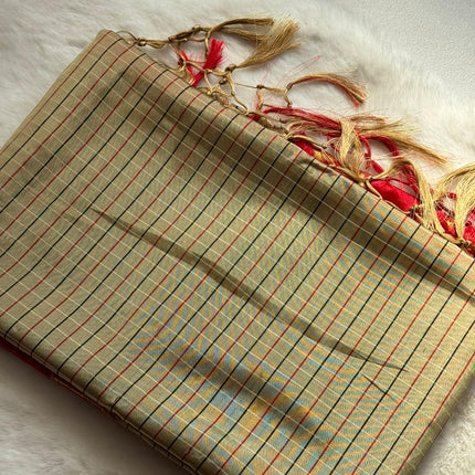 Classic Beige & Crimson Red Traditional Saree ❤️✨