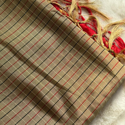 Classic Beige & Crimson Red Traditional Saree ❤️✨