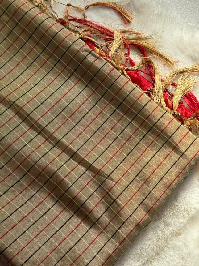 Classic Beige & Crimson Red Traditional Saree ❤️✨