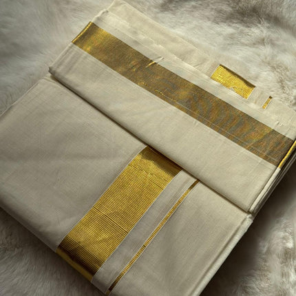 Traditional Kerala Kasavu Dhoti – Classic Gold Border