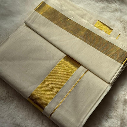 Traditional Kerala Kasavu Dhoti – Classic Gold Border