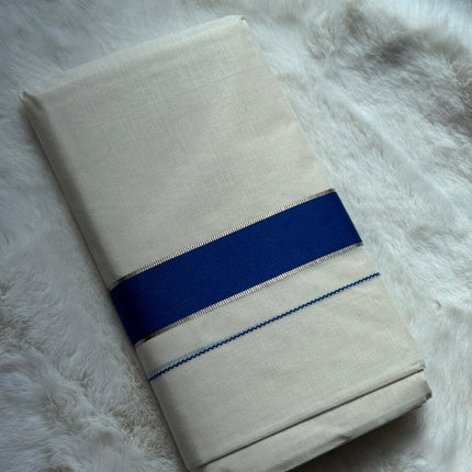 Premium Kerala Dhoti – Royal Blue Traditional Border