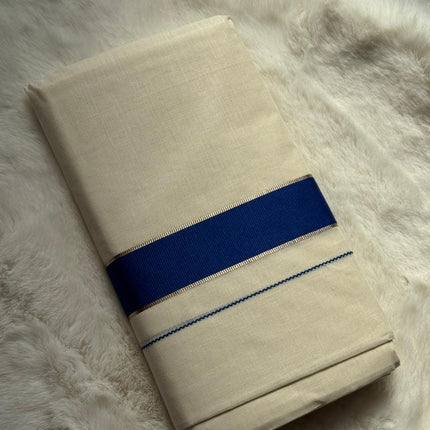 Premium Kerala Dhoti – Royal Blue Traditional Border