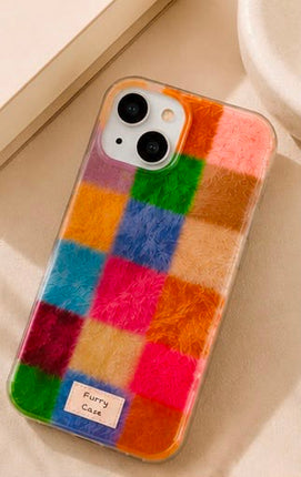 Dopamine Furry Patchwork Phone Case | Colourful iPhone Case for 17 16 15 14 13 12Pro Max 7 8 Plus XR XS X
