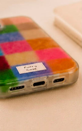 Dopamine Furry Patchwork Phone Case | Colourful iPhone Case for 17 16 15 14 13 12Pro Max 7 8 Plus XR XS X