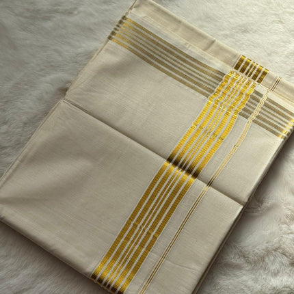 Traditional Kerala Dhoti – Multi-Line Gold Kasavu