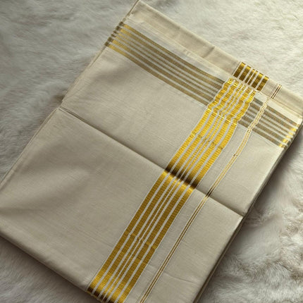 Traditional Kerala Dhoti – Multi-Line Gold Kasavu