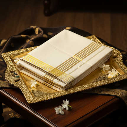 Traditional Kerala Dhoti – Multi-Line Gold Kasavu