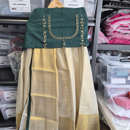 Kerala Half Saree Set – Emerald Green