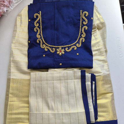 Kerala Half Saree Set – Royal Blue