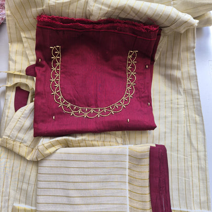 Kerala Half Saree Set – Ruby Pink
