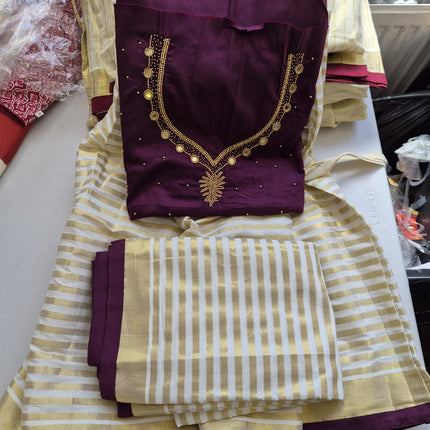 Kerala Half Saree Set – Deep Plum