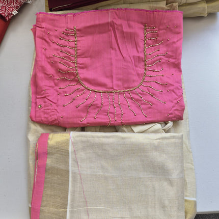 Kerala Half Saree Set – Blush Pink