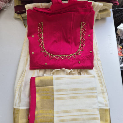 Kerala Half Saree Set – Festive Fuchsia
