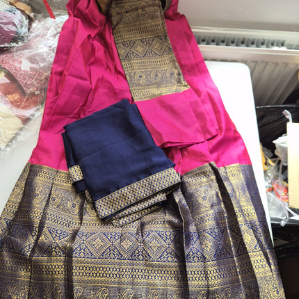 Vaidehi Royale Half Saree Set – Navy Blue & Magenta