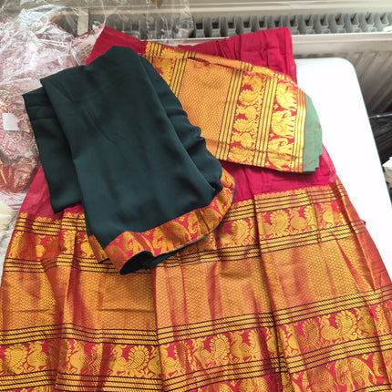 Emerald Varnika Half Saree Set (Green, Red & Rust Gold)