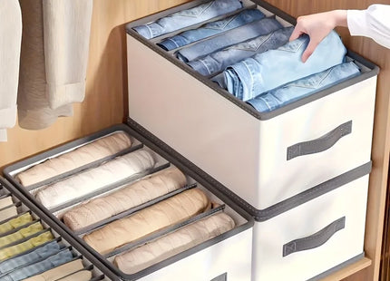 Foldable Fabric Drawer Organisers with Handles - White/Grey Grids Storage Boxes