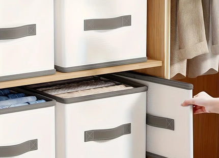 Foldable Fabric Drawer Organisers with Handles - White/Grey Grids Storage Boxes