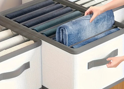 Foldable Fabric Drawer Organisers with Handles - White/Grey Grids Storage Boxes