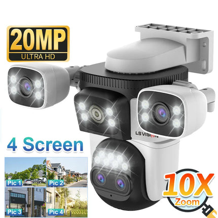 WiFi Security Camera Outdoor 10X Optical Zoom Four Lens Human Auto Tracking Waterproof