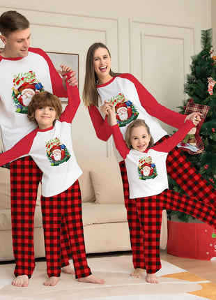 Christmas Parent-Child Clothes Set Long Sleeve T-Shirt Plaid Pants Family Matching Pajamas