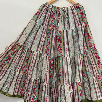 Blackfever Elegant Multicolour Stripe Tiered Maxi Skirt– Free Size