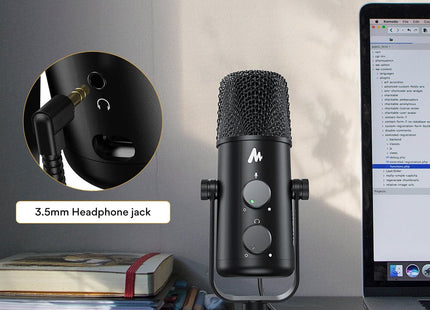 Maono USB-C Desktop Condenser Cardioid Omnidirectional Microphone with Headphone Jack
