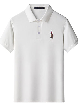 Cotton Embroidered Lapel Stretch Short-sleeved T-shirt