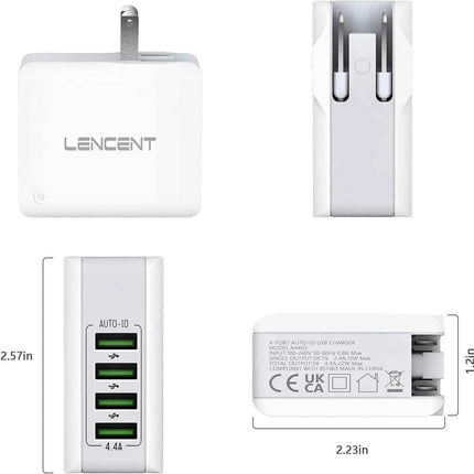 USB Charger 4 Ports Worldwide Universal Adapters Includes UK EU US AUS 22W/5V