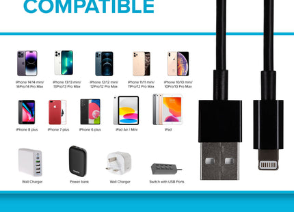 Maplin Lightning to USB-A Cable - Black, 1m
