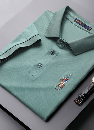 Cotton Embroidered Lapel Stretch Short-sleeved T-shirt