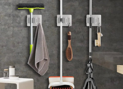 MOP & Broom Holder Wall Mounted Heavy Duty Clips Hanger Storage Rack Hook 2 Pack