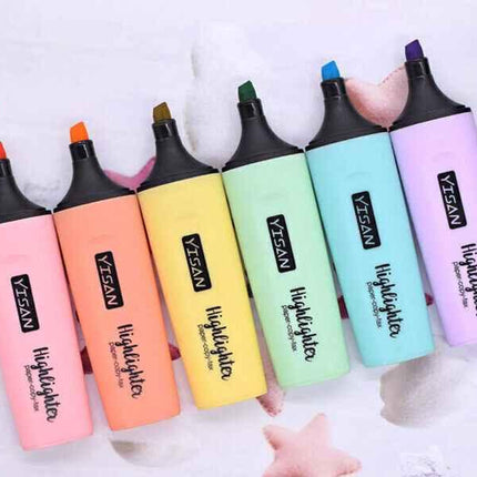 Pastel Highlighters Chisel Tip Markers Quick Drying 6 Colour Set for Creativity