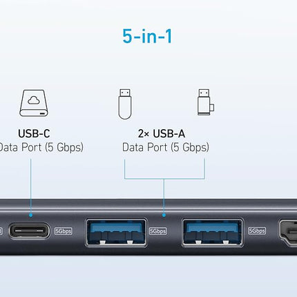 Anker USB C Hub 5-in-1 USBC to HDMI Splitter 4K Display USB-C 5Gbps 2×USB-A 3.0