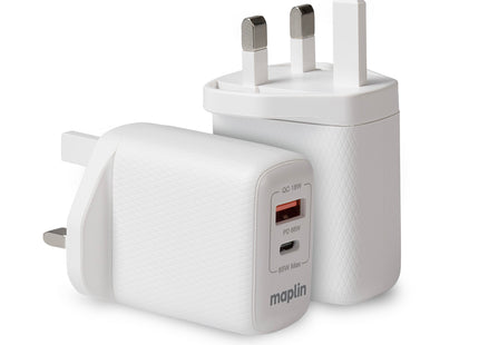 Maplin 65W 2 Port USB Wall Charger 1x USB-A 1x USB-C GaN PD