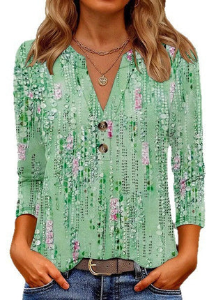 Casual Printed V-neck Top T-shirt Women's Clothing