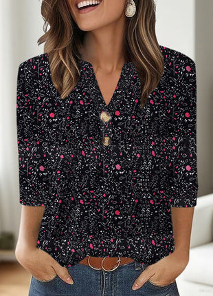 Casual Printed V-neck Top T-shirt Women's Clothing