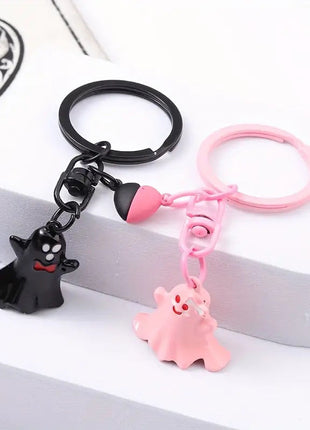 Black Ghost Cartoon Key Button Halloween Key Ring Bag Accessories