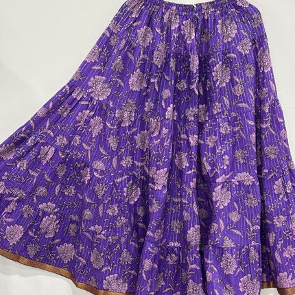 Blackfever Royal Purple Floral Tiered Cotton Skirt - Free size